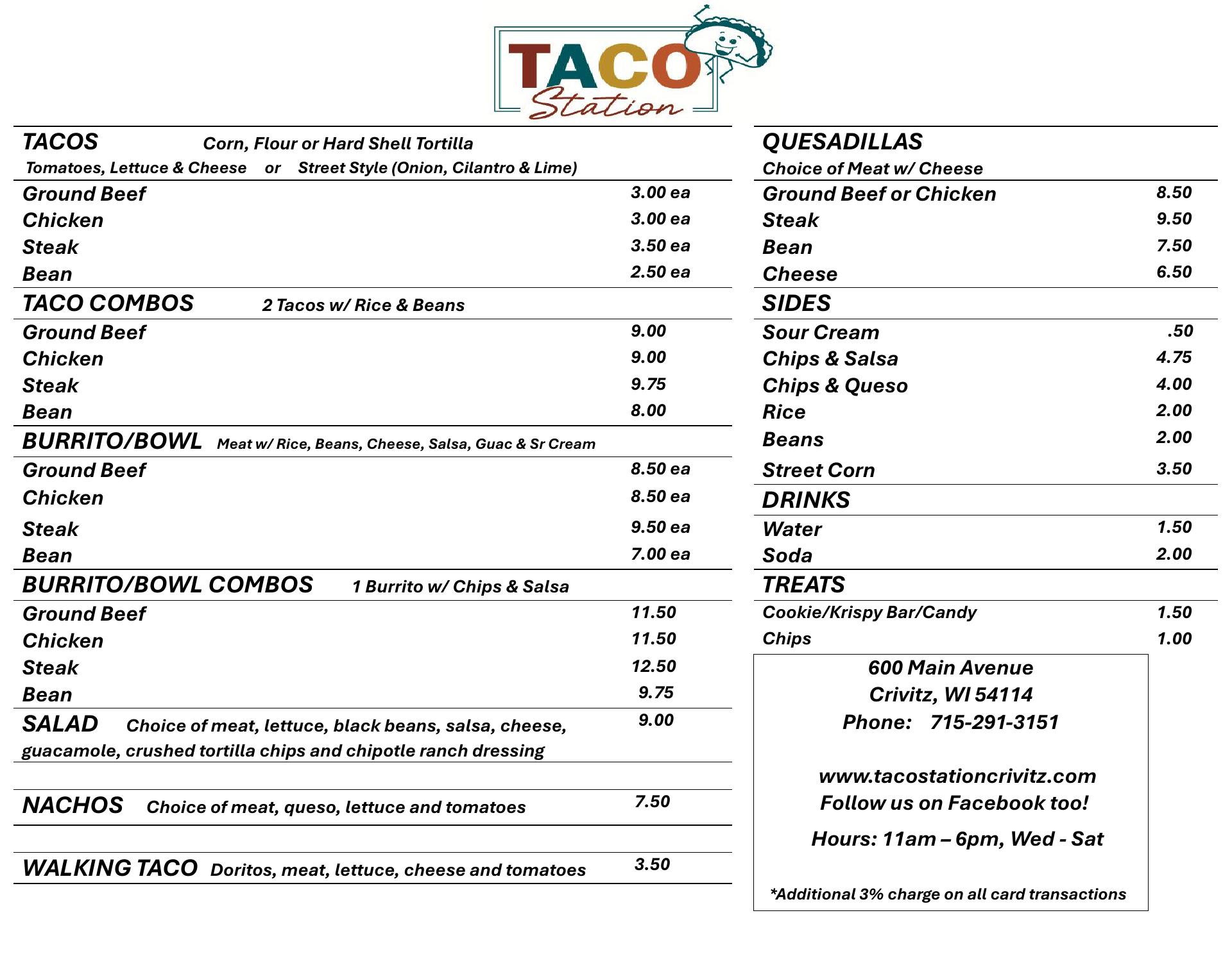 Taco Station Menu