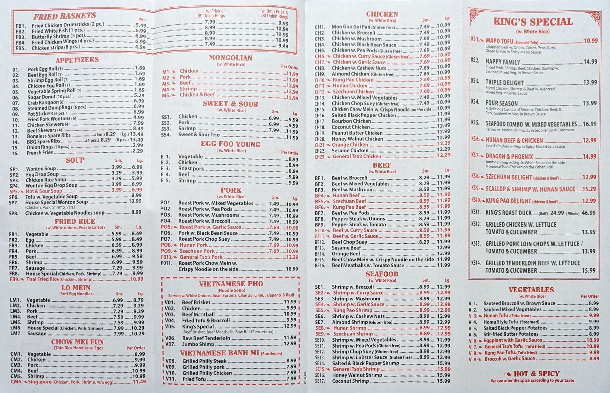 King's Bowl Menu