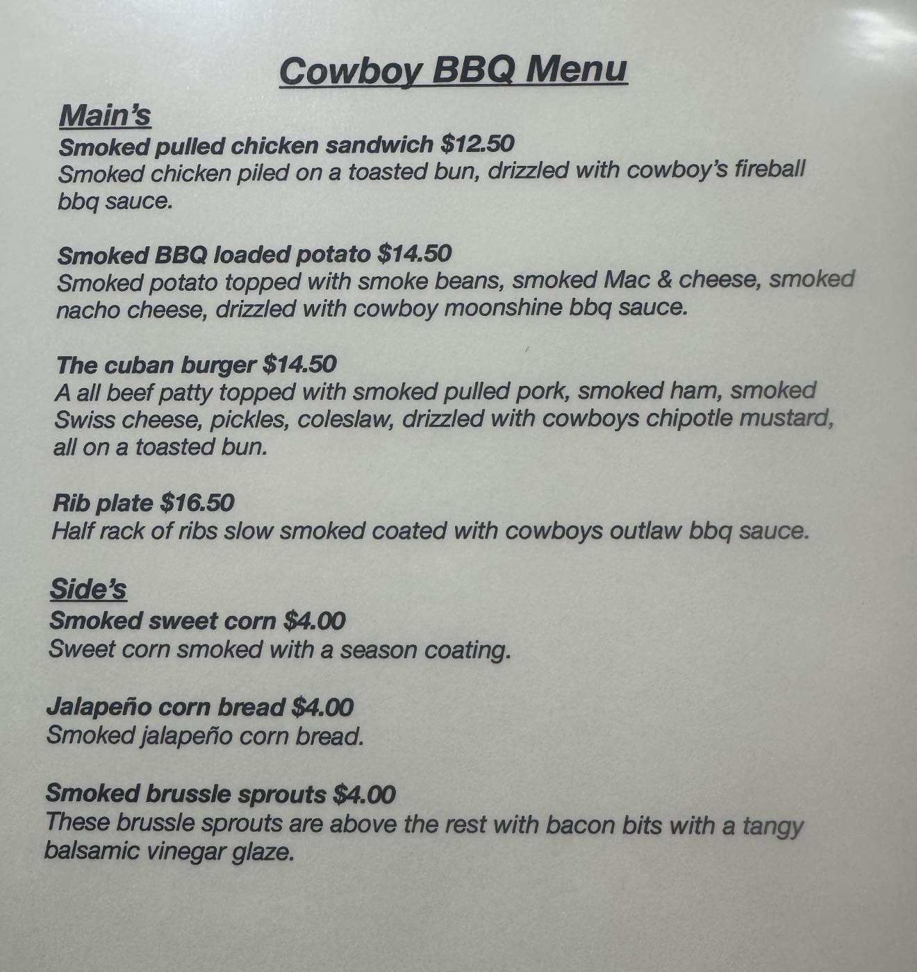 Durand Brewing Company Menu