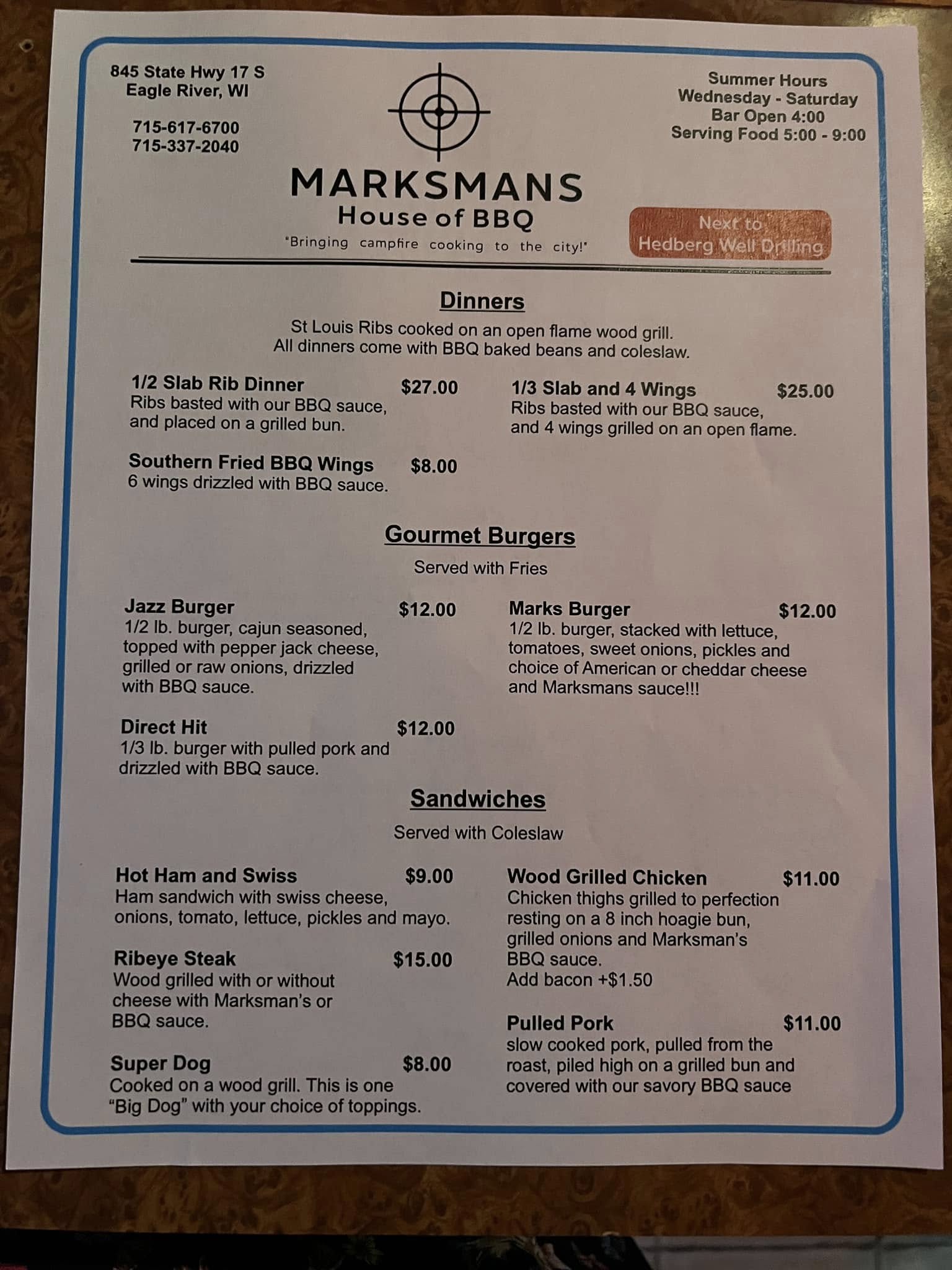Marksmans Menu
