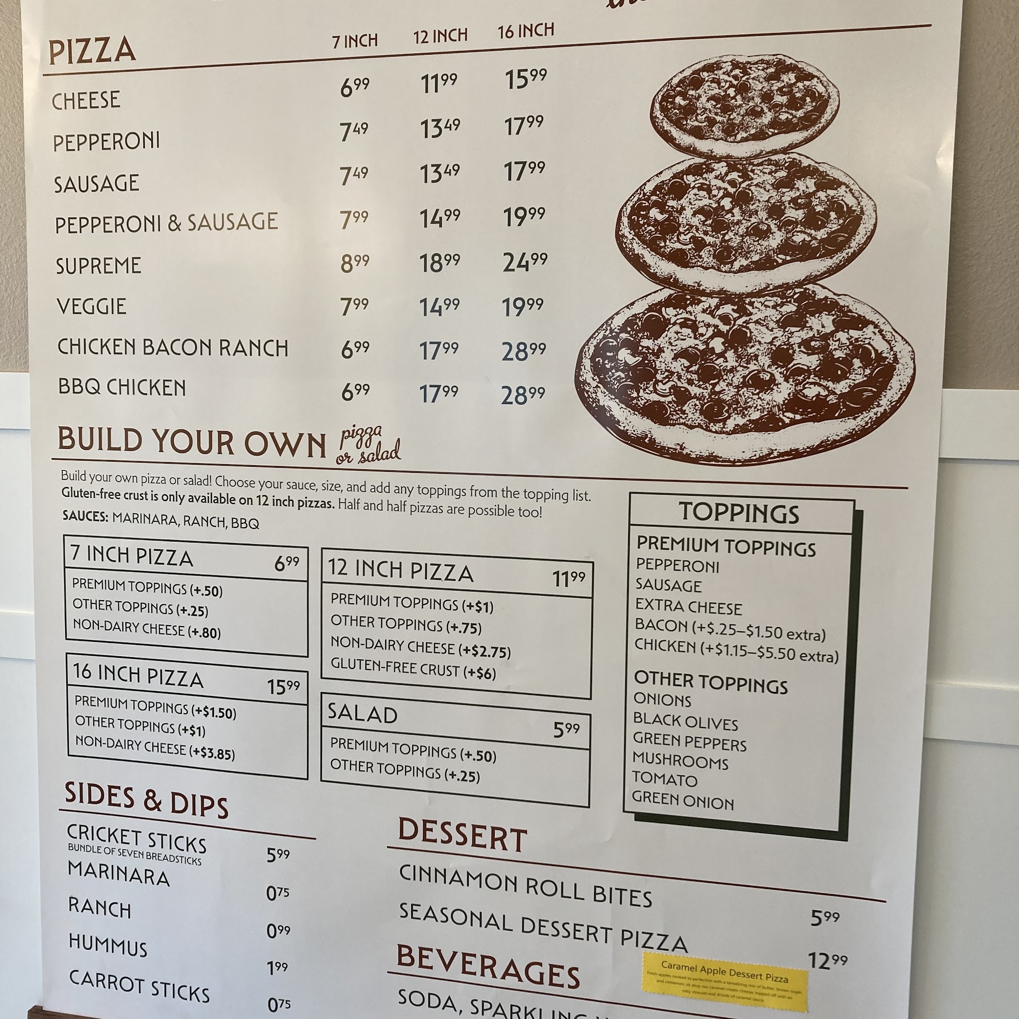 Crickets Pizza Menu