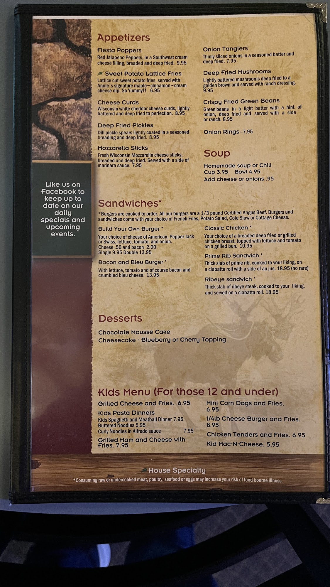 Annie's Trading Post Menu