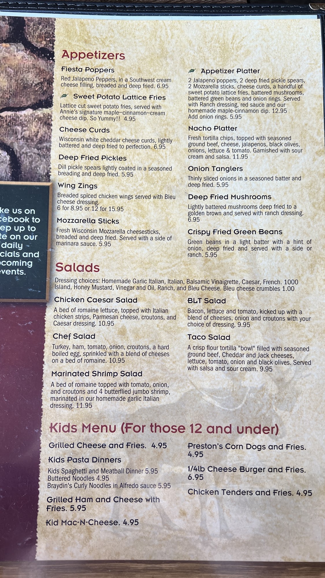 Annie's Trading Post Menu