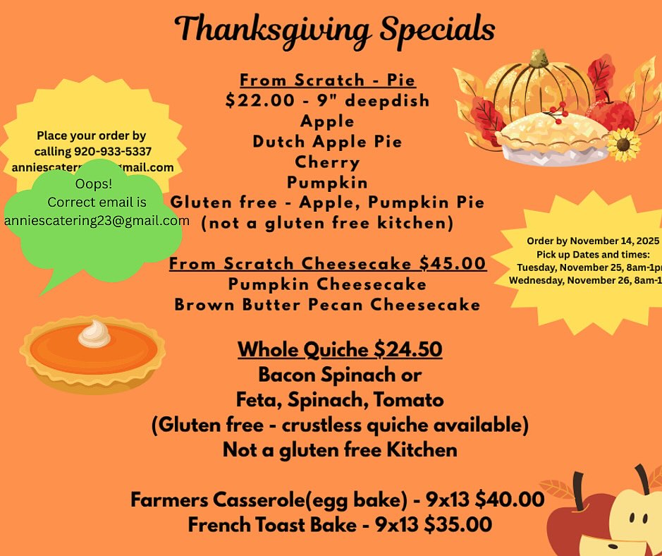 Annie's Fountain City Catering Menu