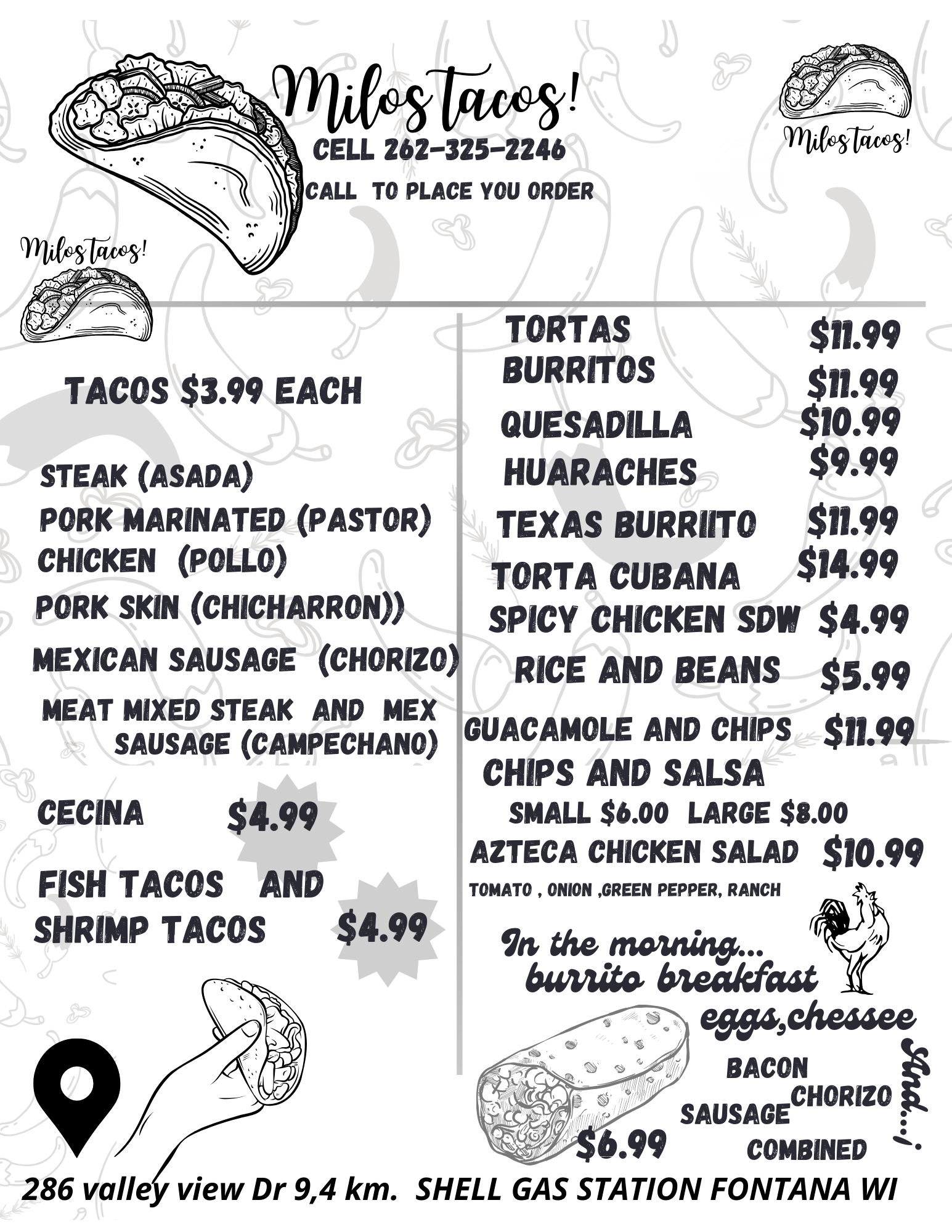 Milo's Taco's Menu