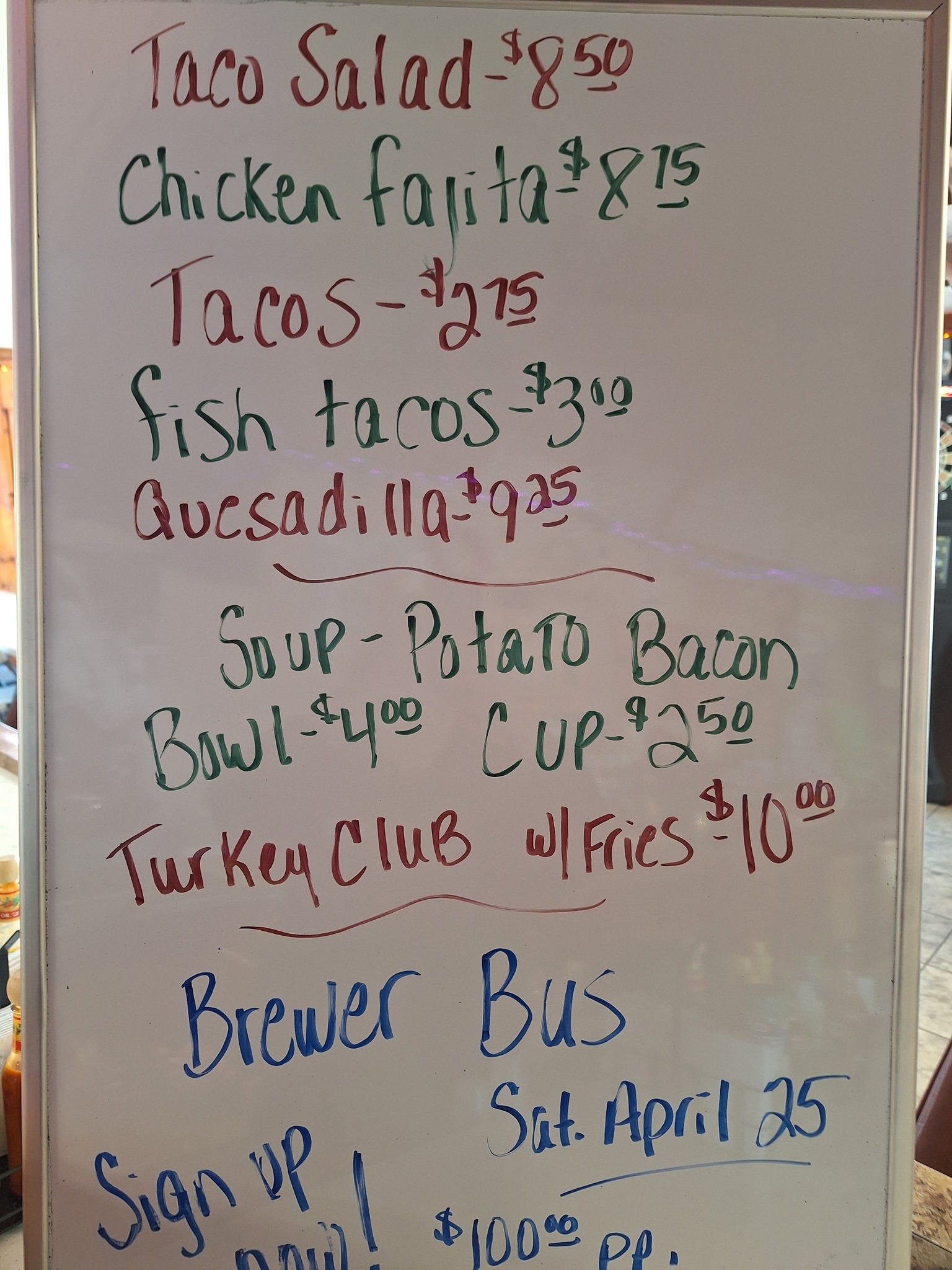 Old Still Saloon Menu