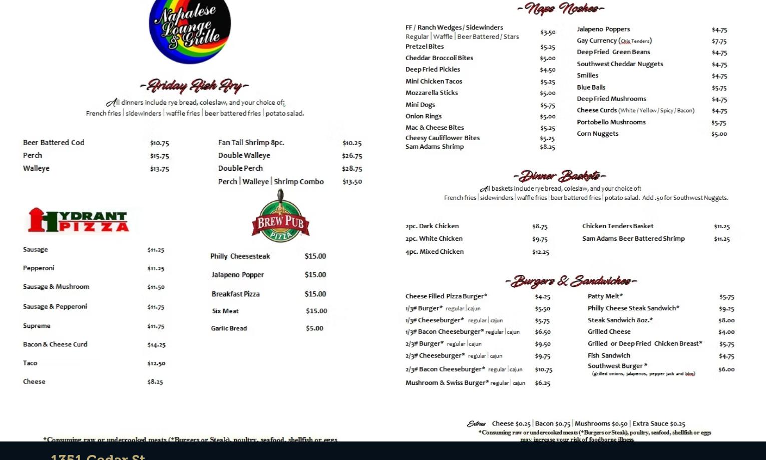 Napalese Lounge Menu