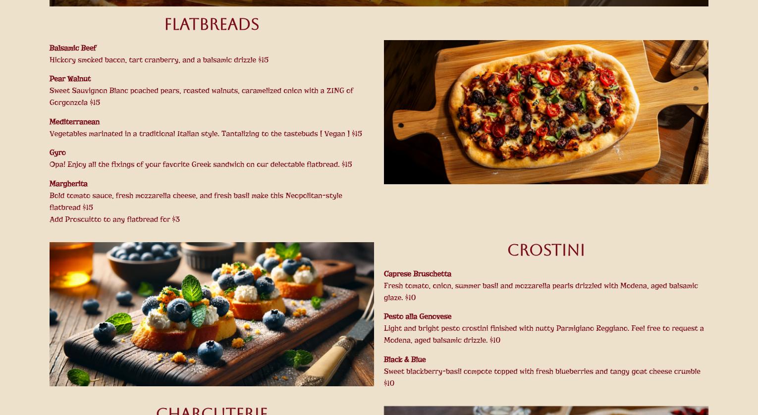 Captain's Walk Winery Menu