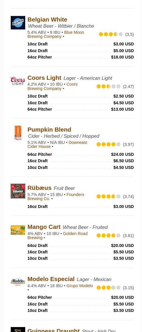 Noble Roots Brewing Company Menu