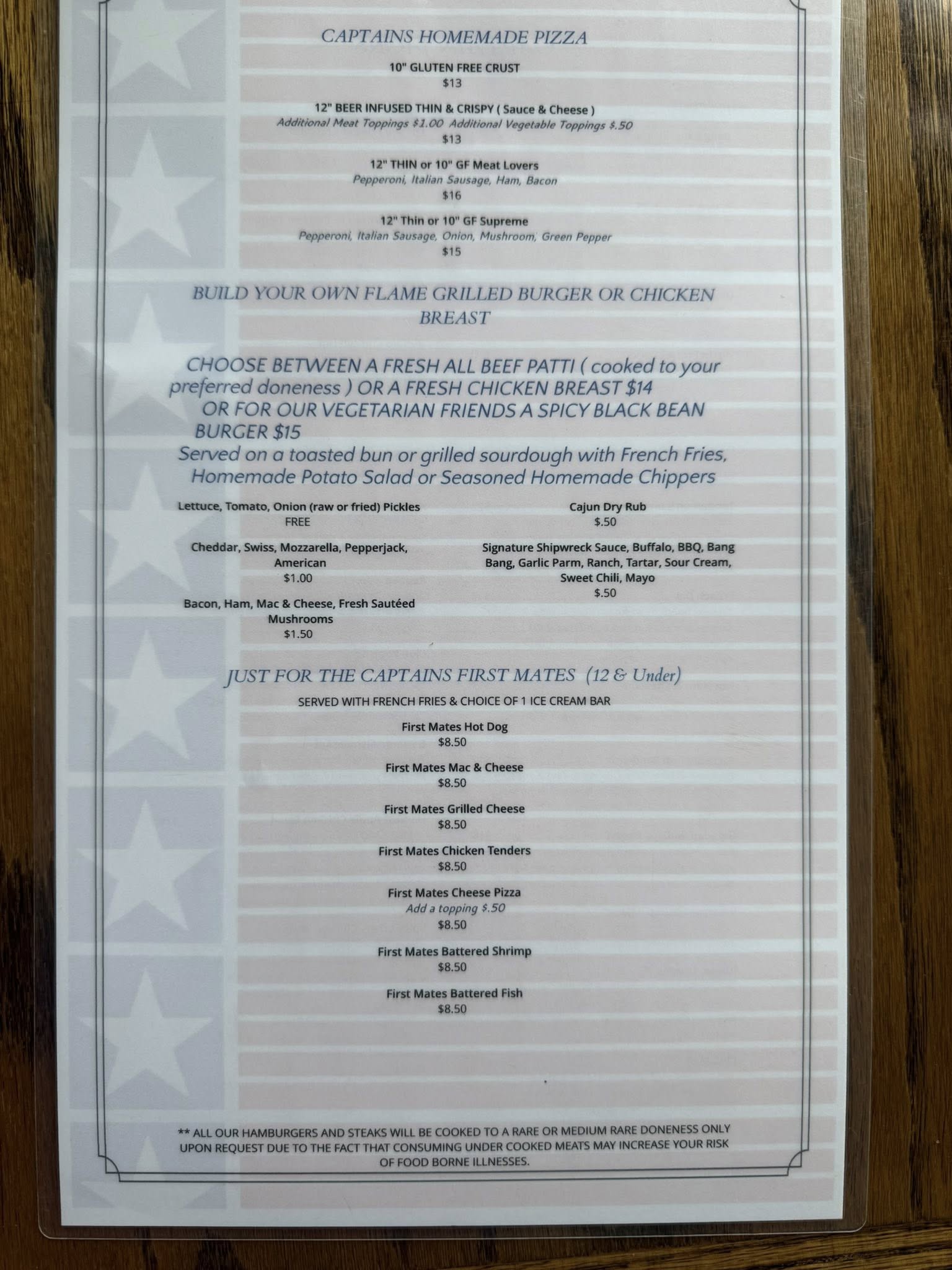 Captain Jacks - South Bay Marina Menu