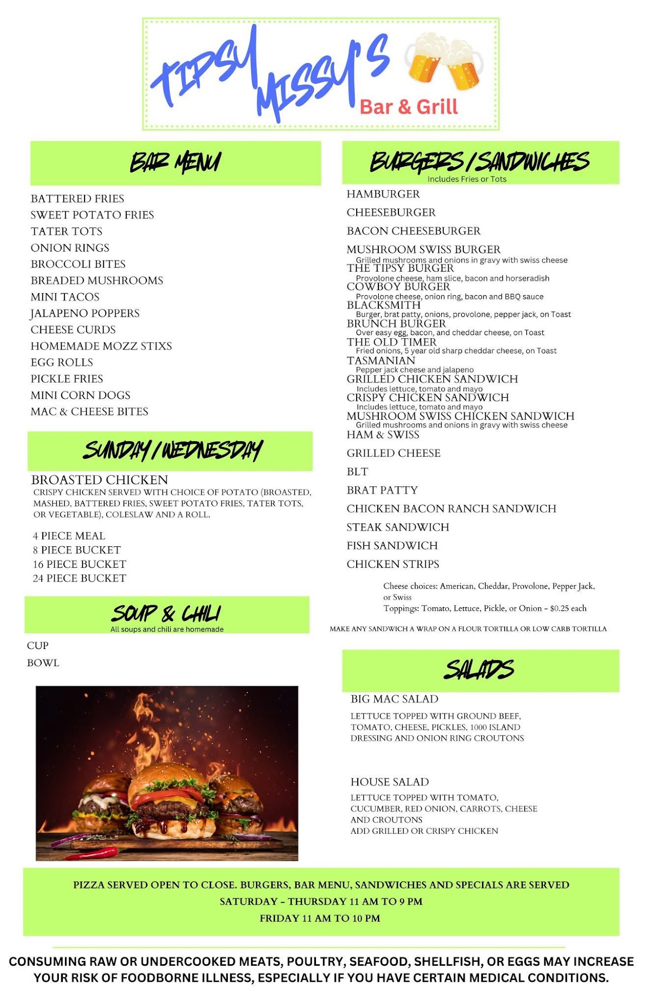 Tipsy Missy's Bar & Grill, LLC Menu
