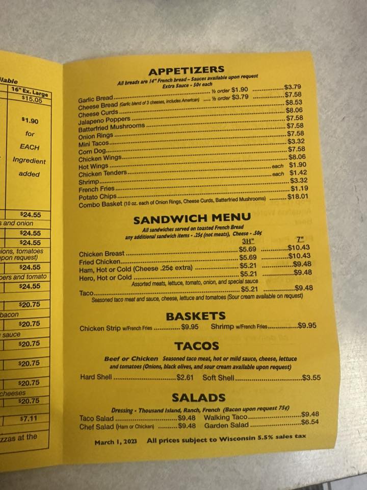 T’ Jo’s Pizza Menu