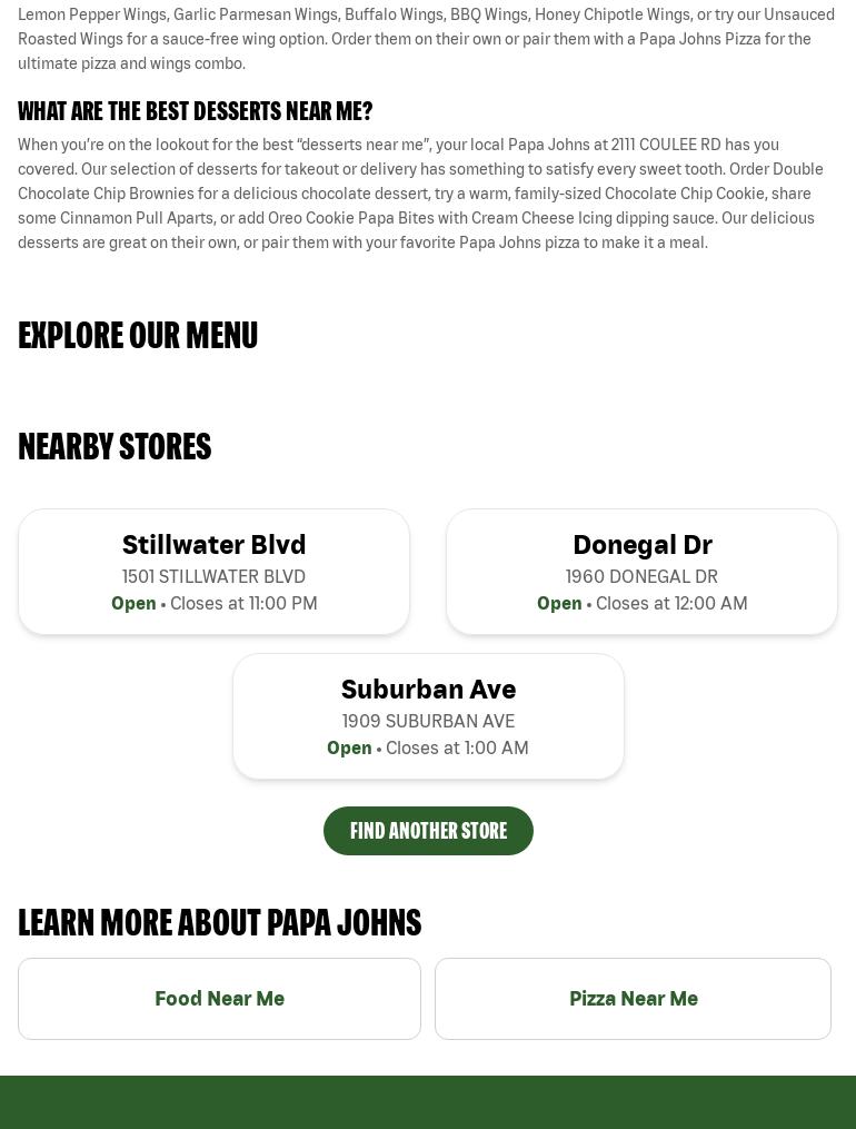 Papa Johns Pizza Menu