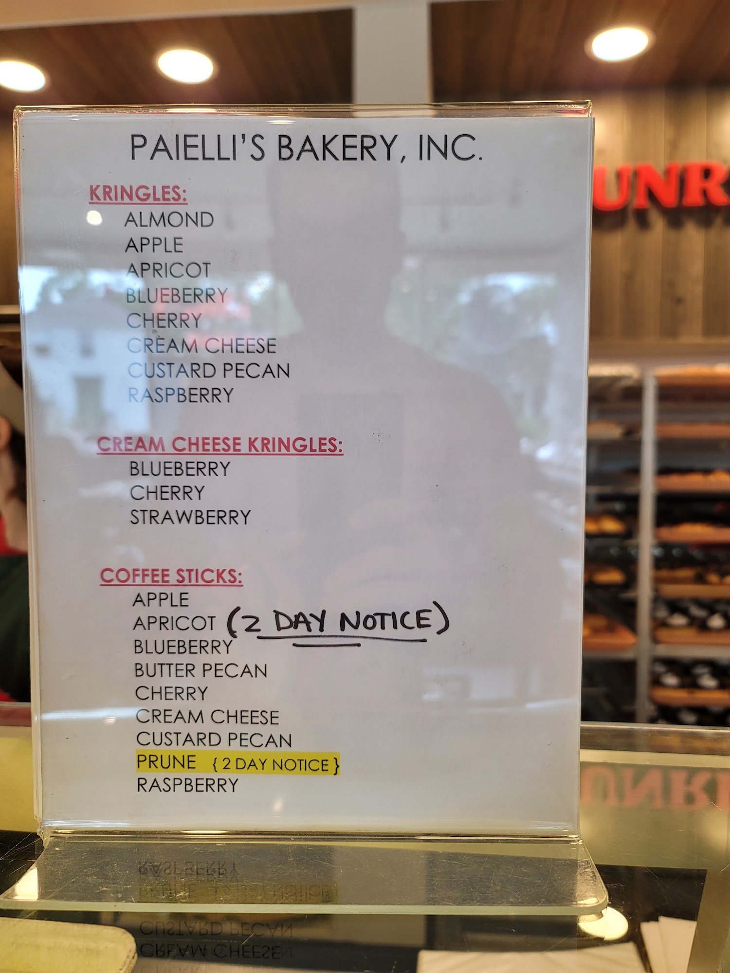 Paielli's Bakery Menu