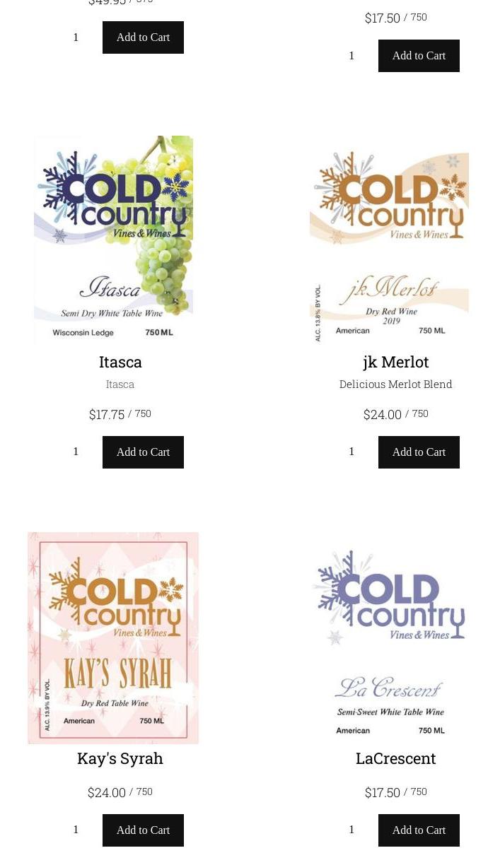 Cold Country Vines & Wines Menu