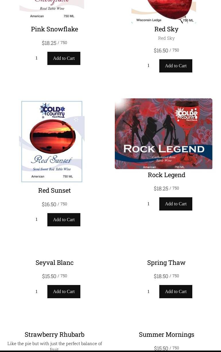 Cold Country Vines & Wines Menu