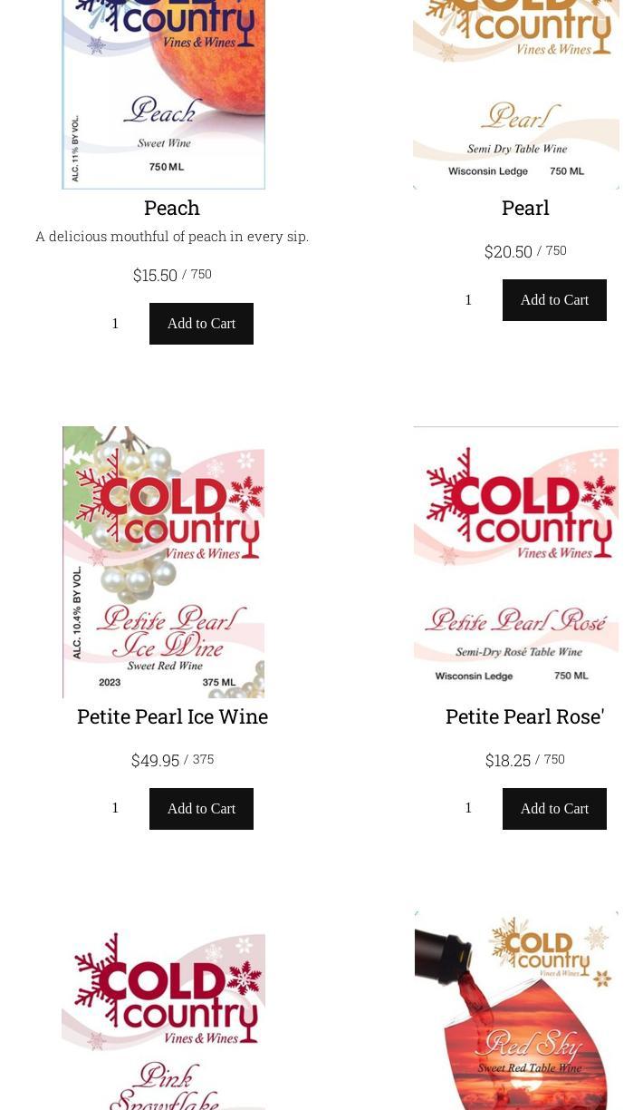 Cold Country Vines & Wines Menu