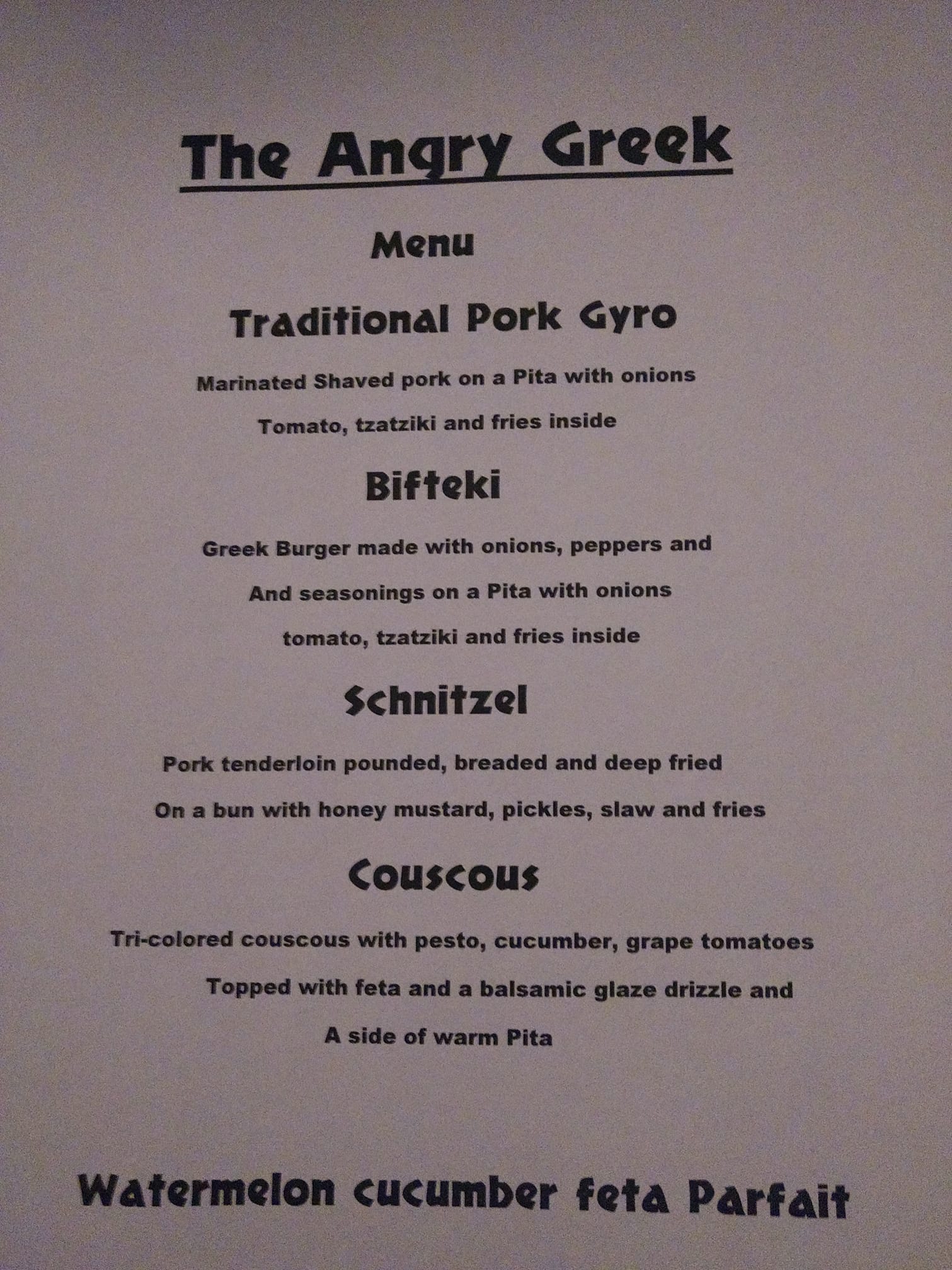 Jimmys Gyro Truck Menu