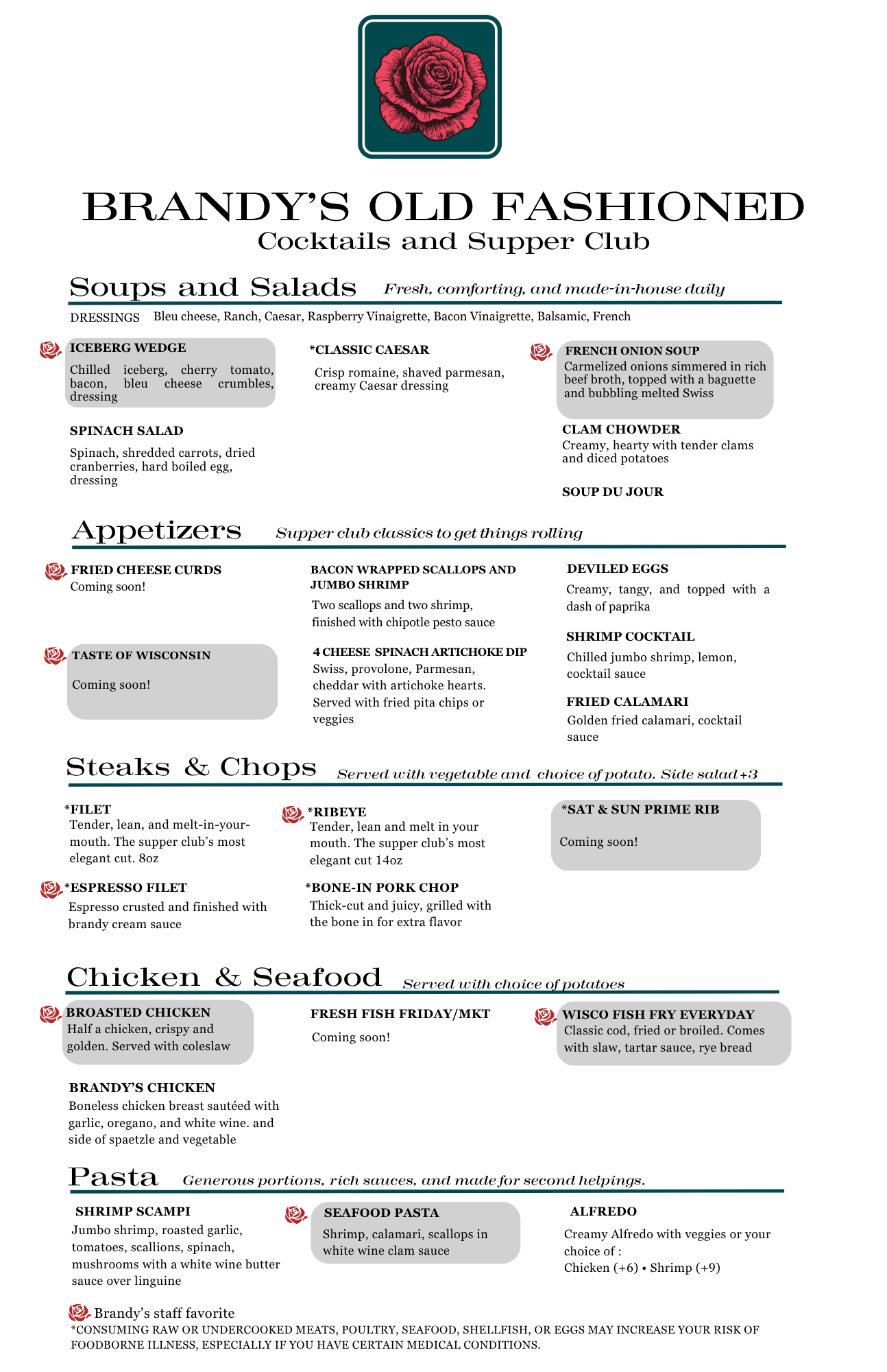 Brandy's Old Fashioned Menu