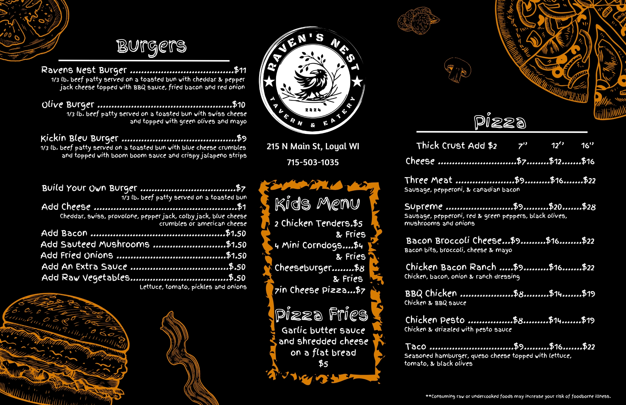 Raven's Nest Tavern Menu