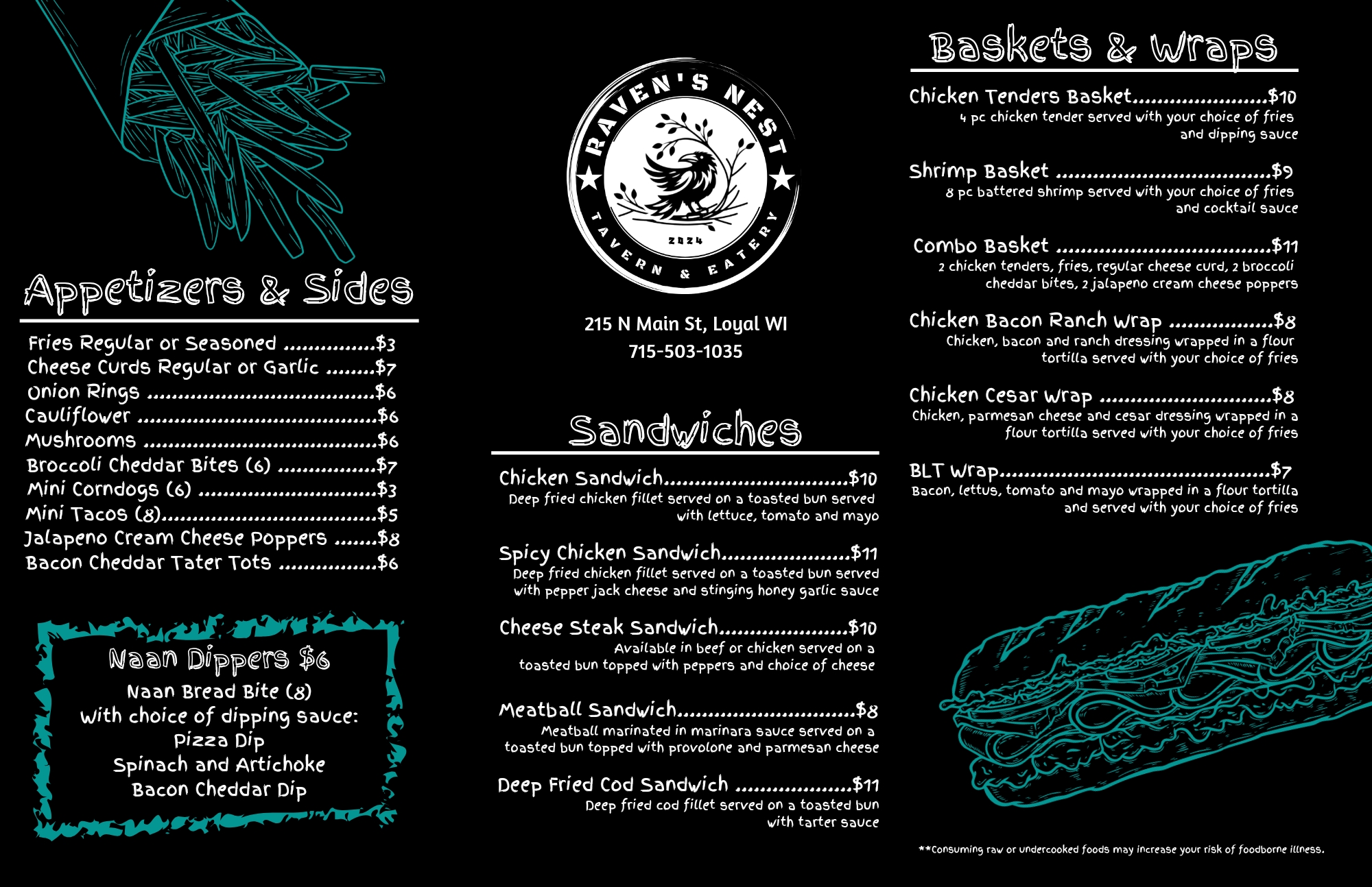 Raven's Nest Tavern Menu