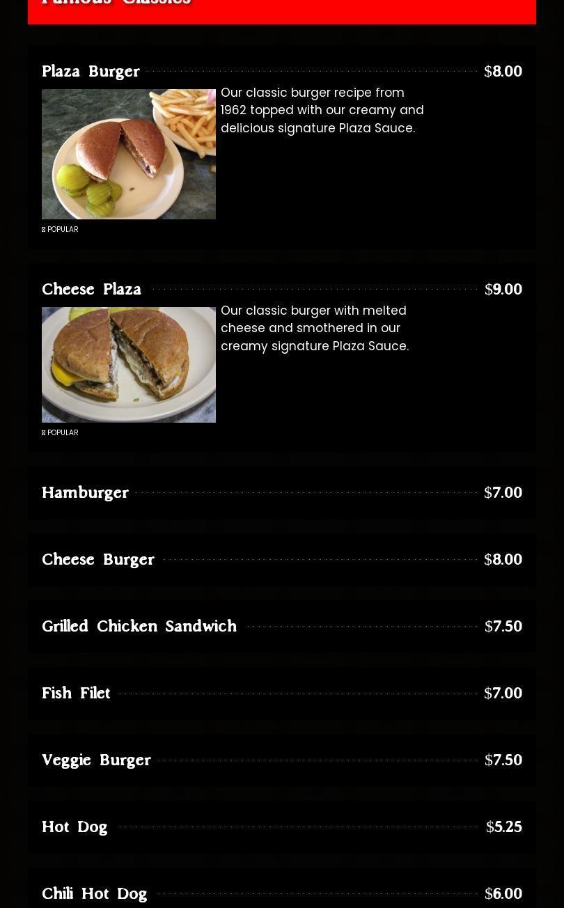 The Plaza Menu