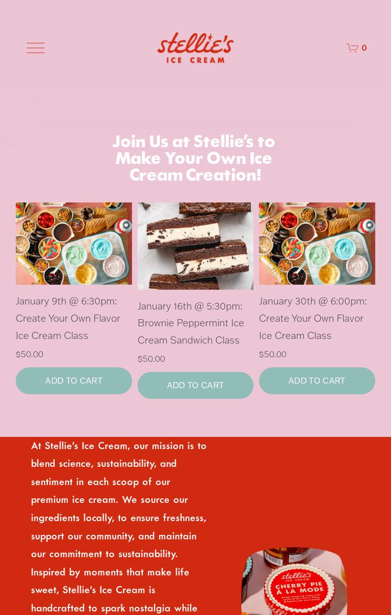 Stellie's Ice Cream Menu