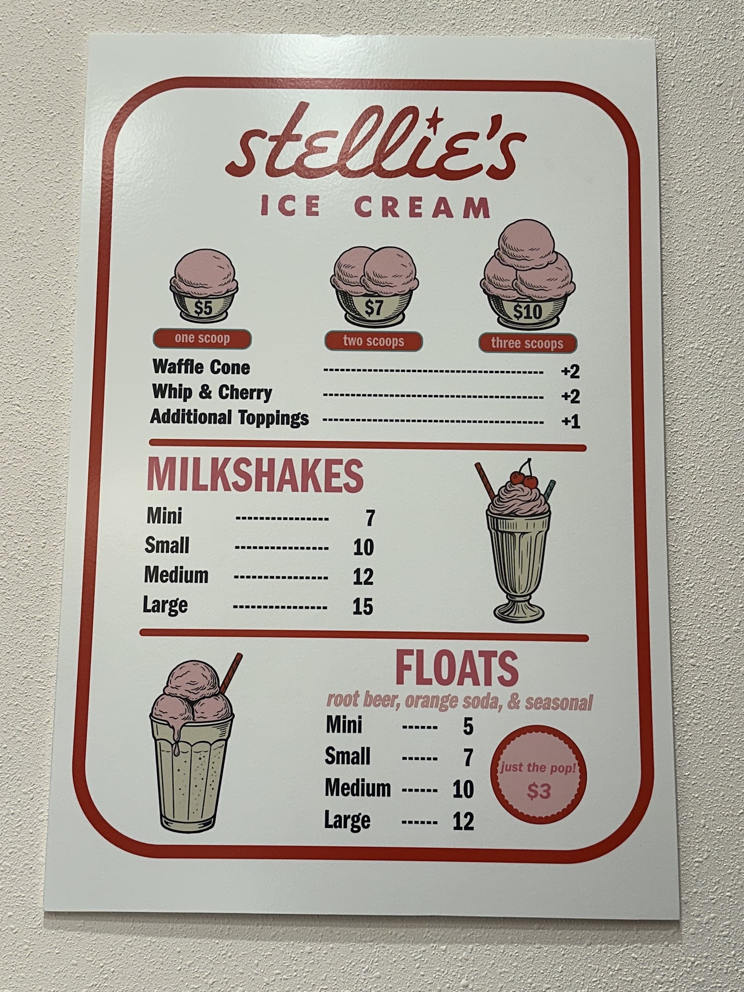 Stellie's Ice Cream Menu