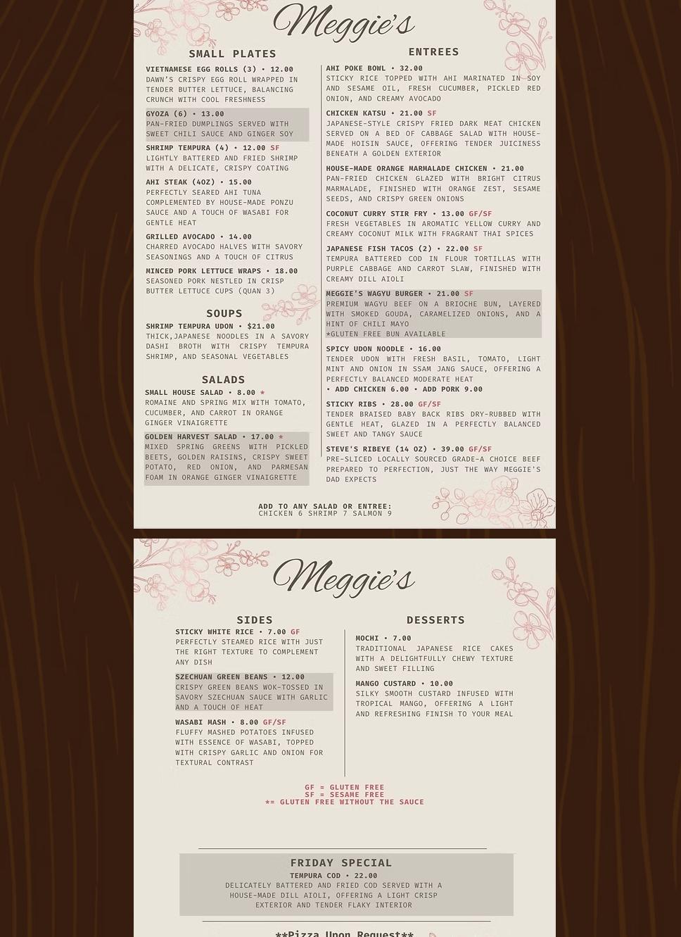 Meggie's Manitowish Waters Menu