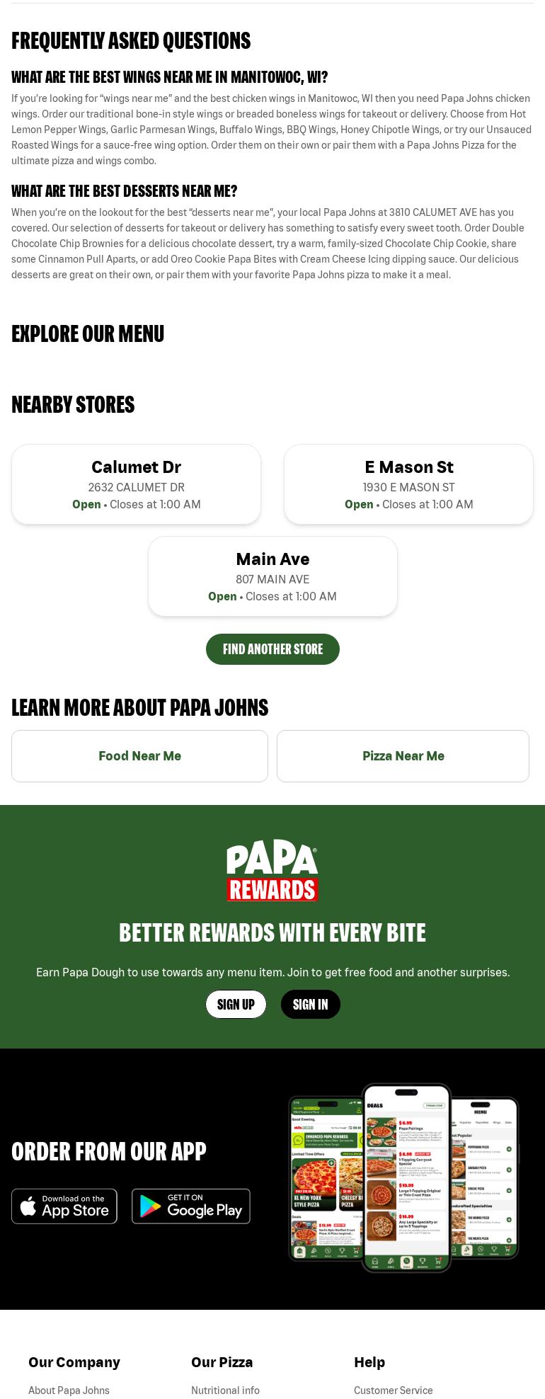 Papa Johns Pizza Menu