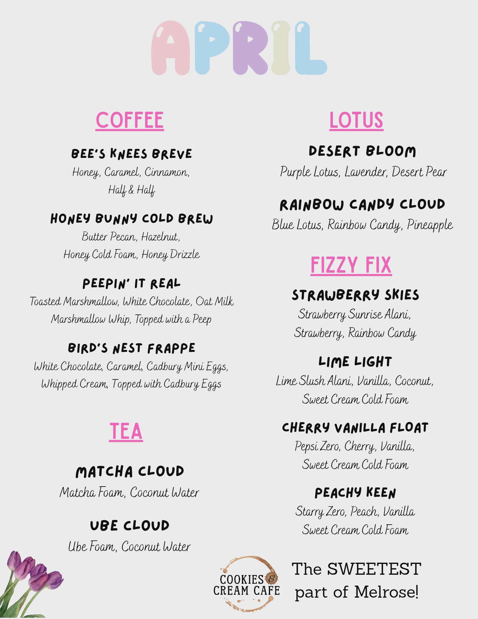 Cookies & Cream Cafe Menu