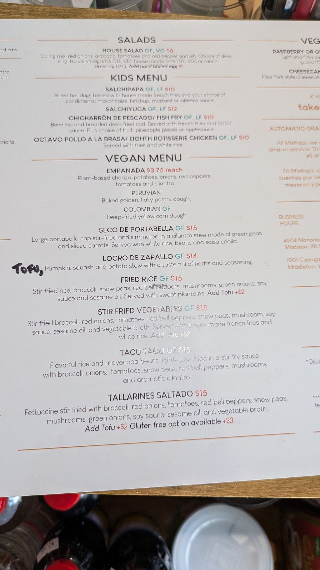 Mishqui Cocina Peruana Menu