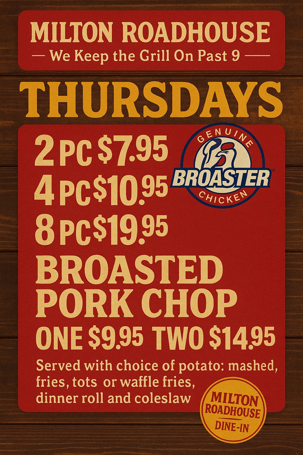 Milton Roadhouse Menu