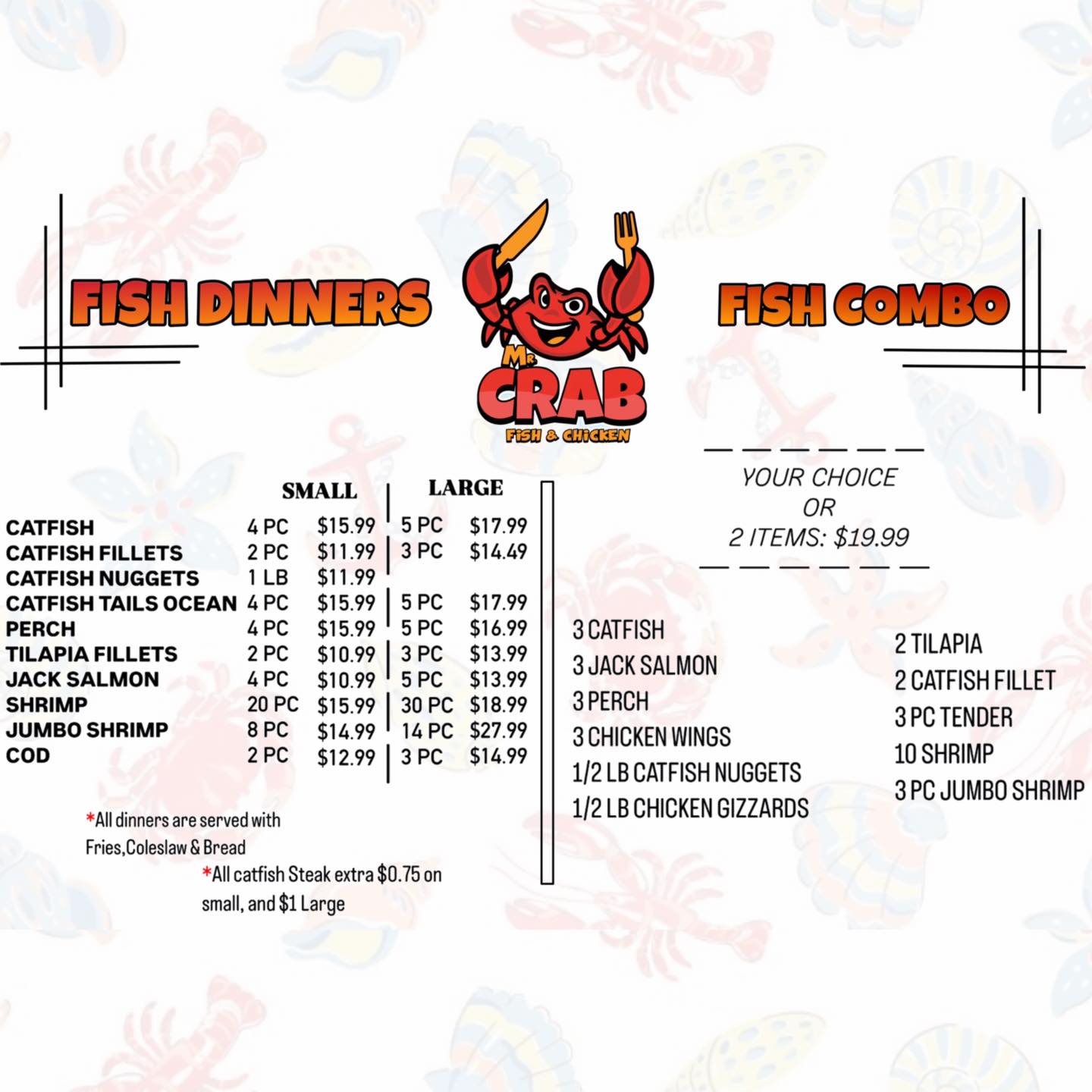 Mr J's Fish & Chicken Menu