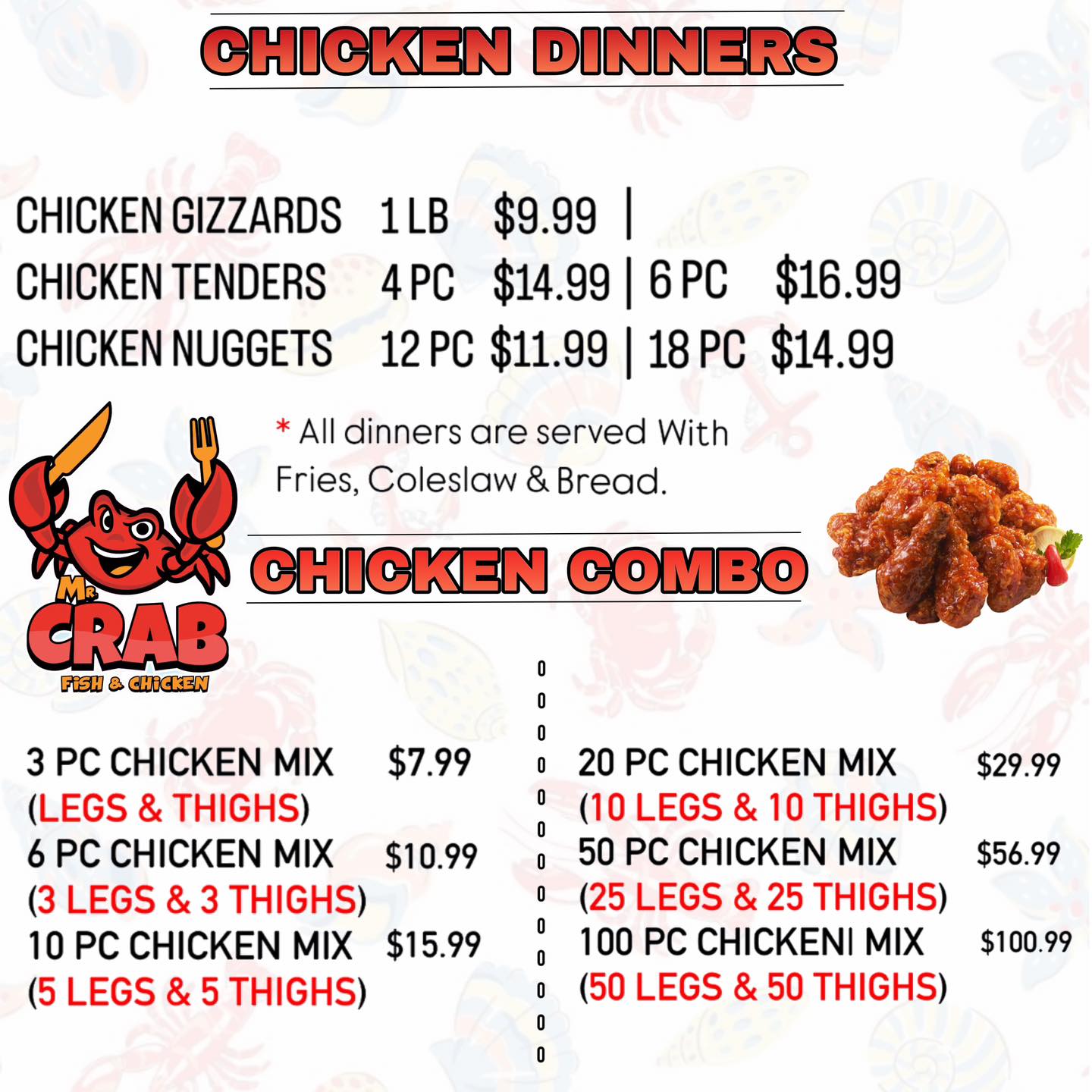 Mr J's Fish & Chicken Menu