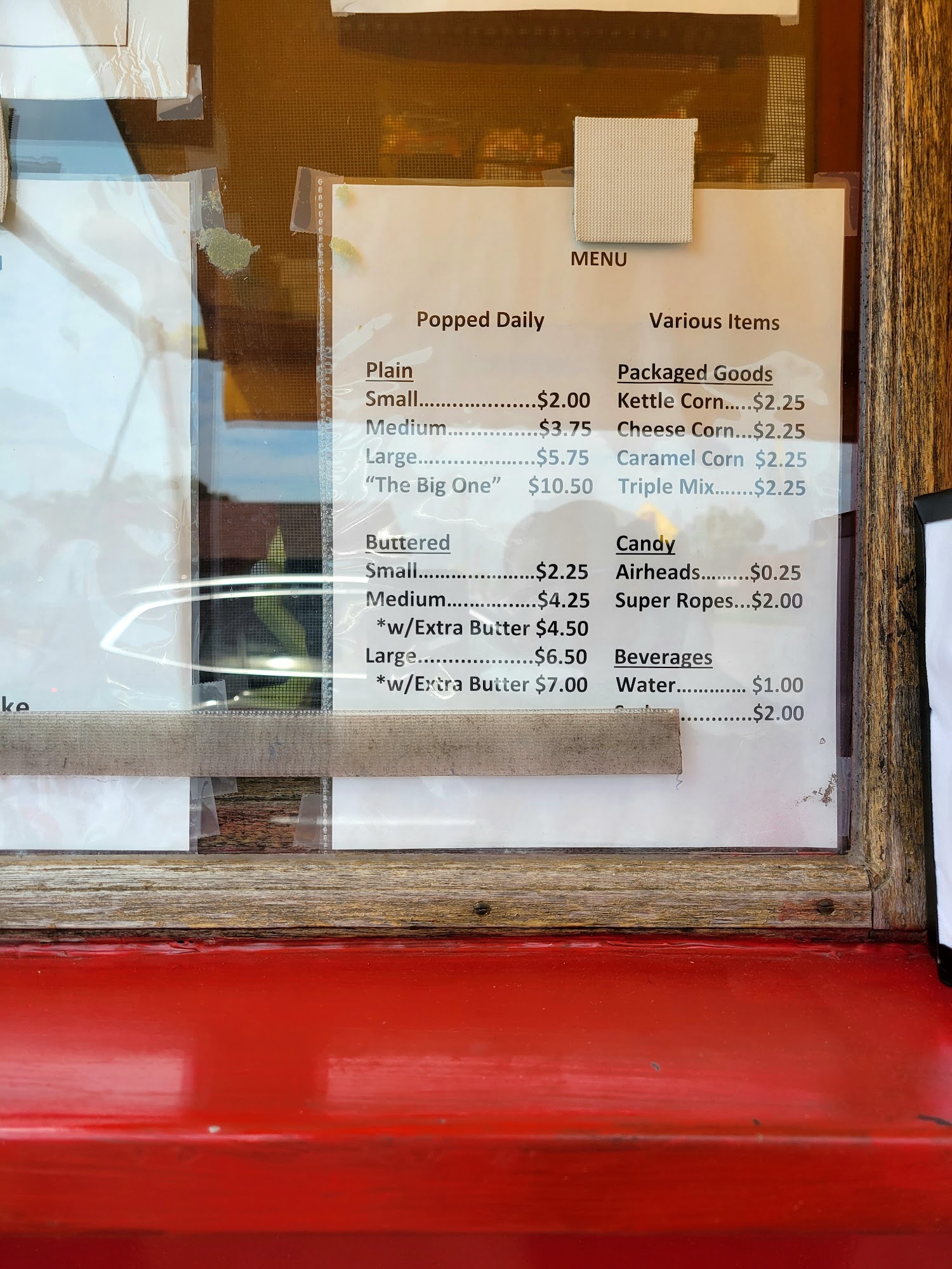 S and J Popcorn Menu