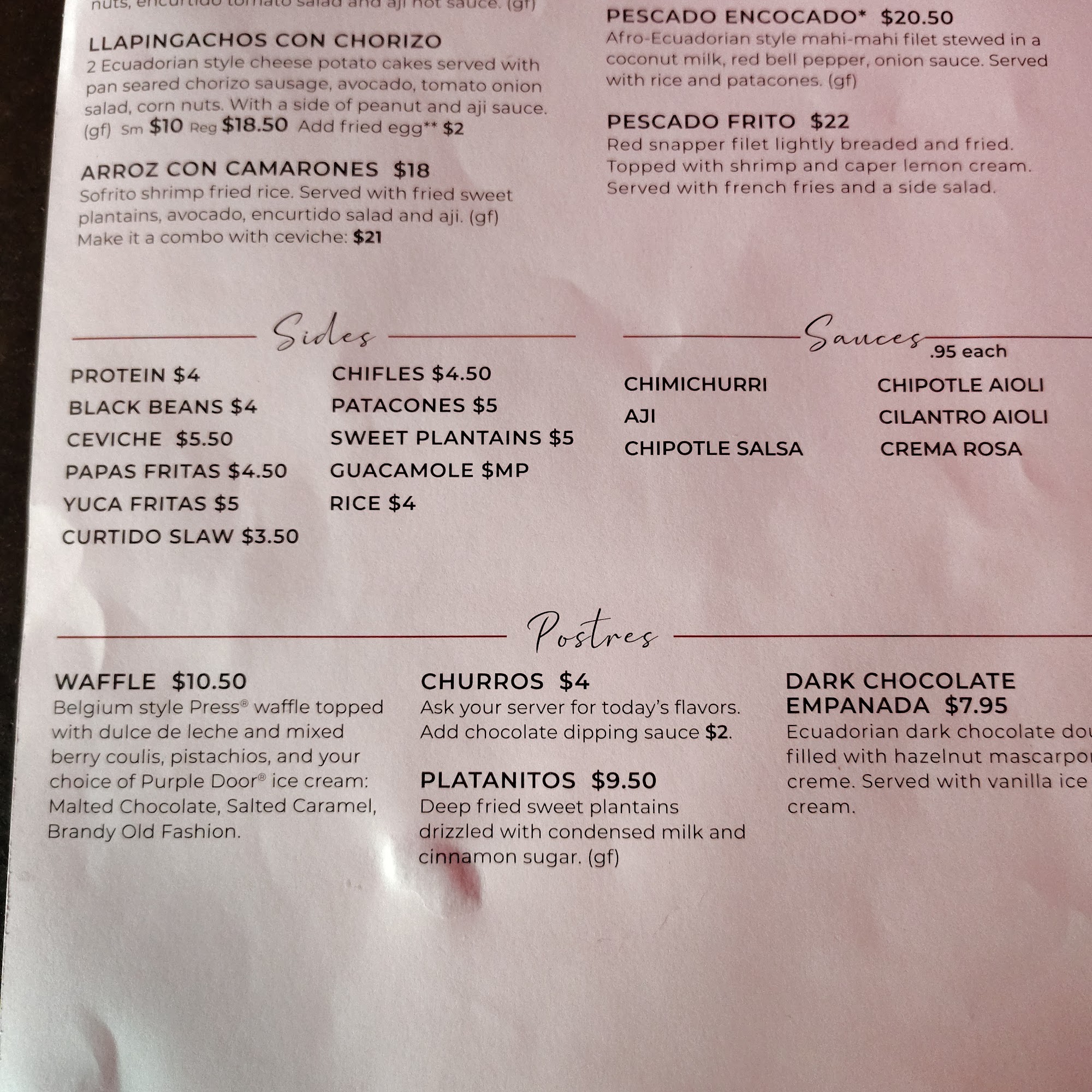 El Ya Llegaras Menu