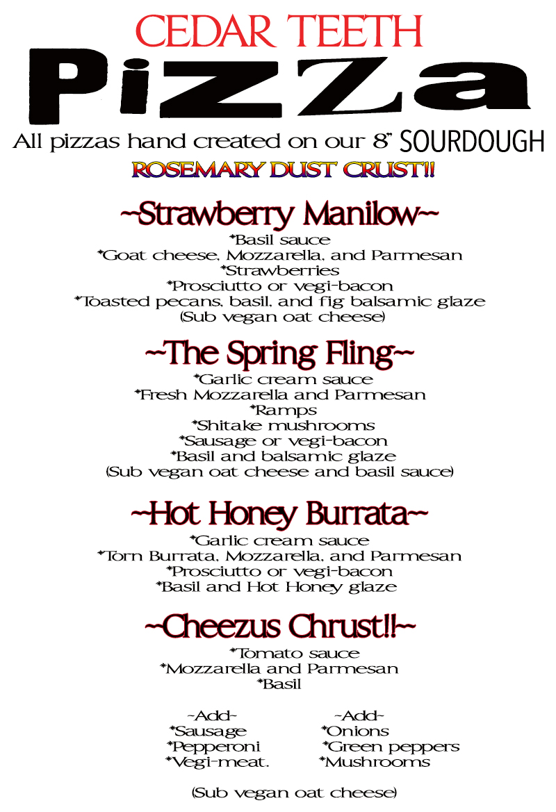 Cedar Teeth Menu