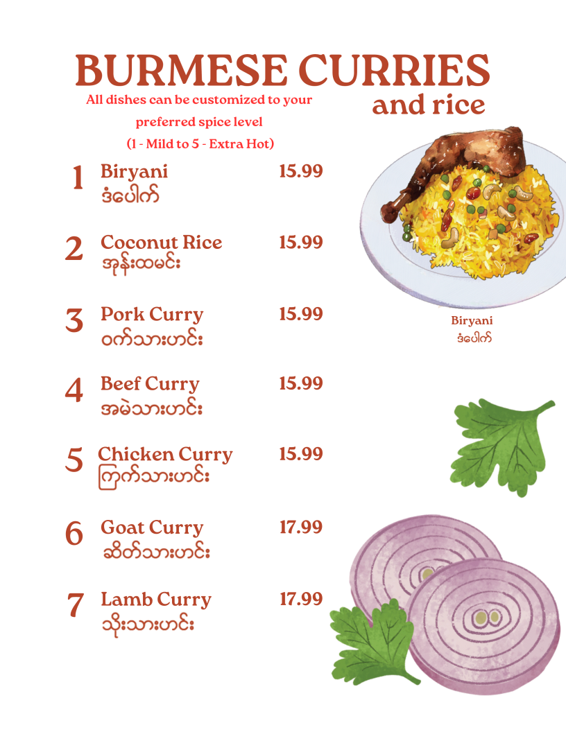 Ni Burmese Menu