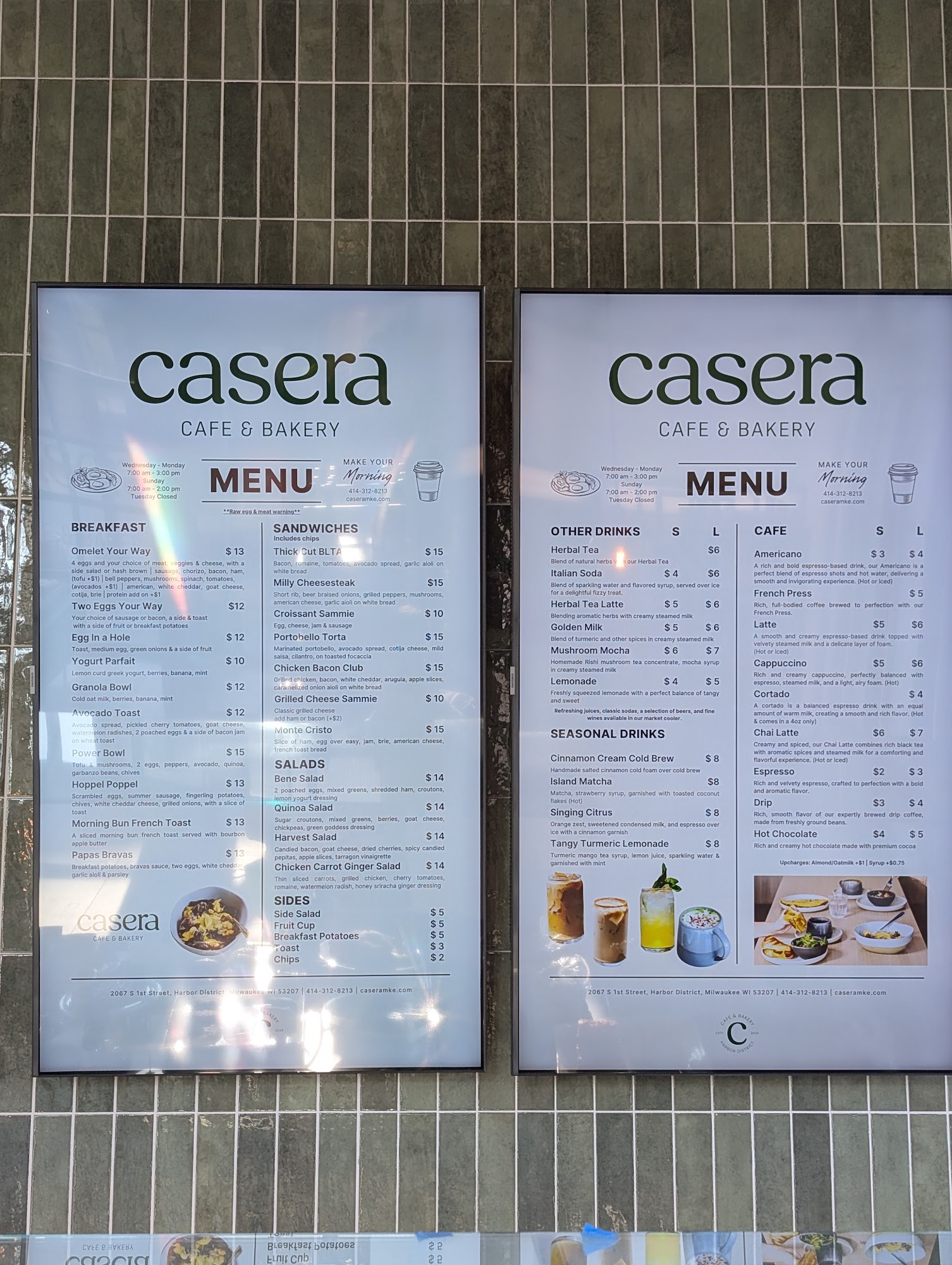 Casera Cafe & Bakery Menu