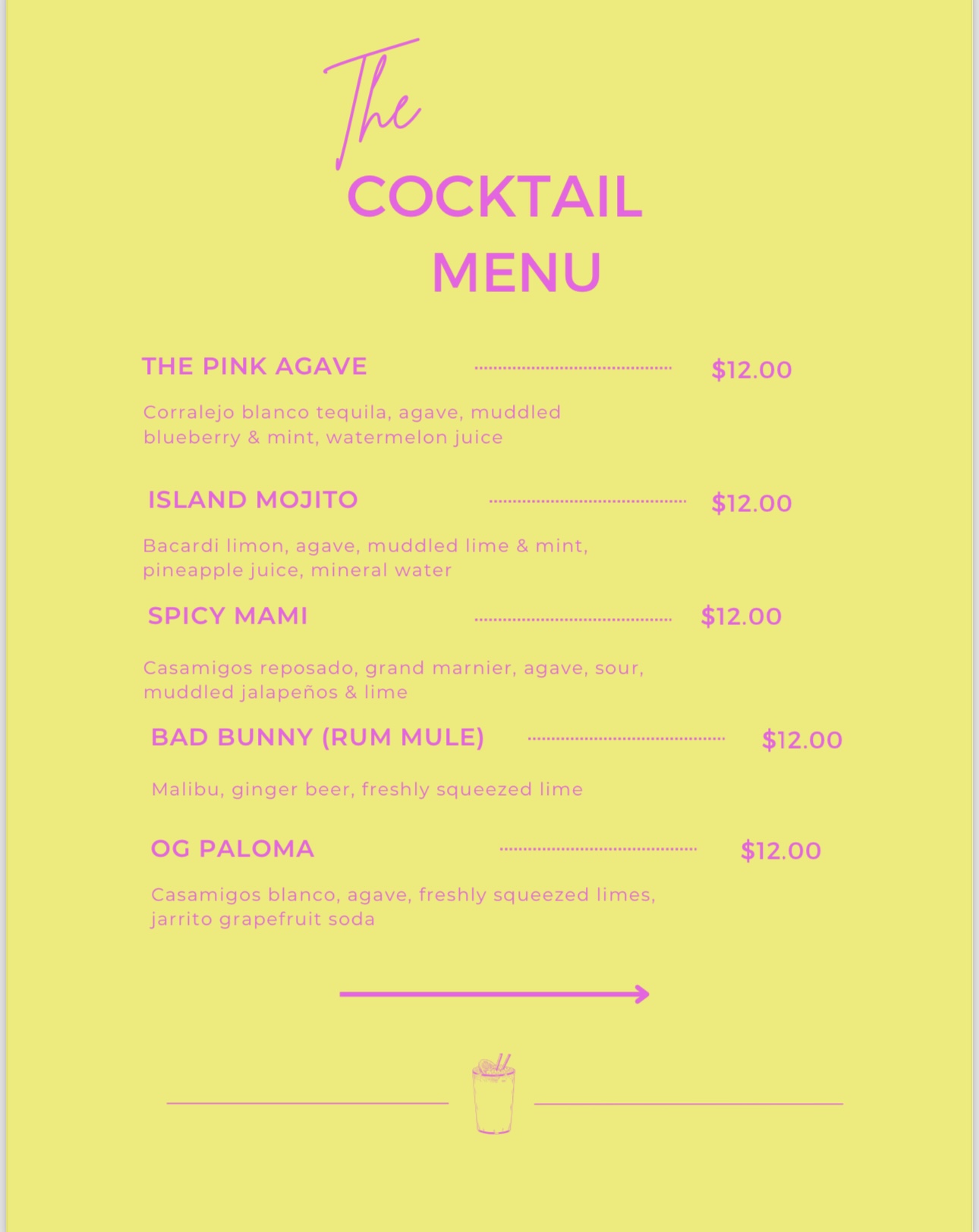 Pink Agave Menu