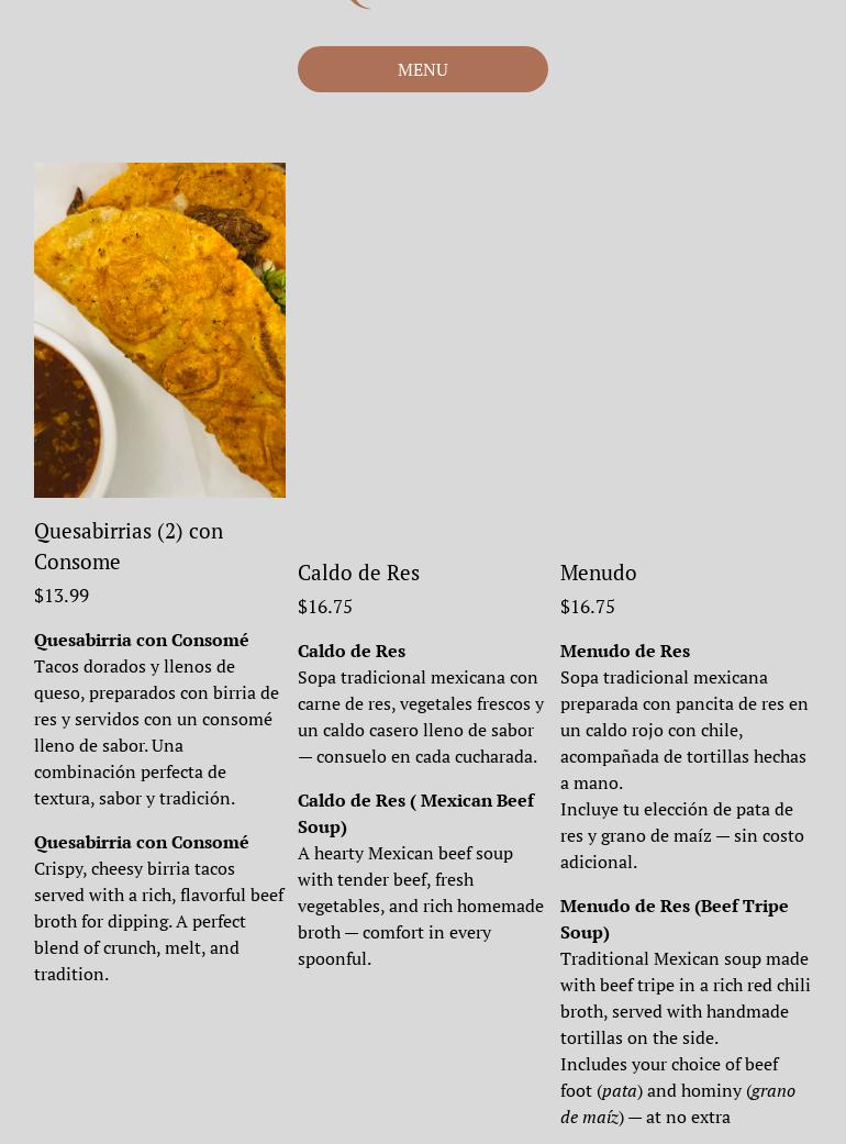 Mazaba Restaurant Menu