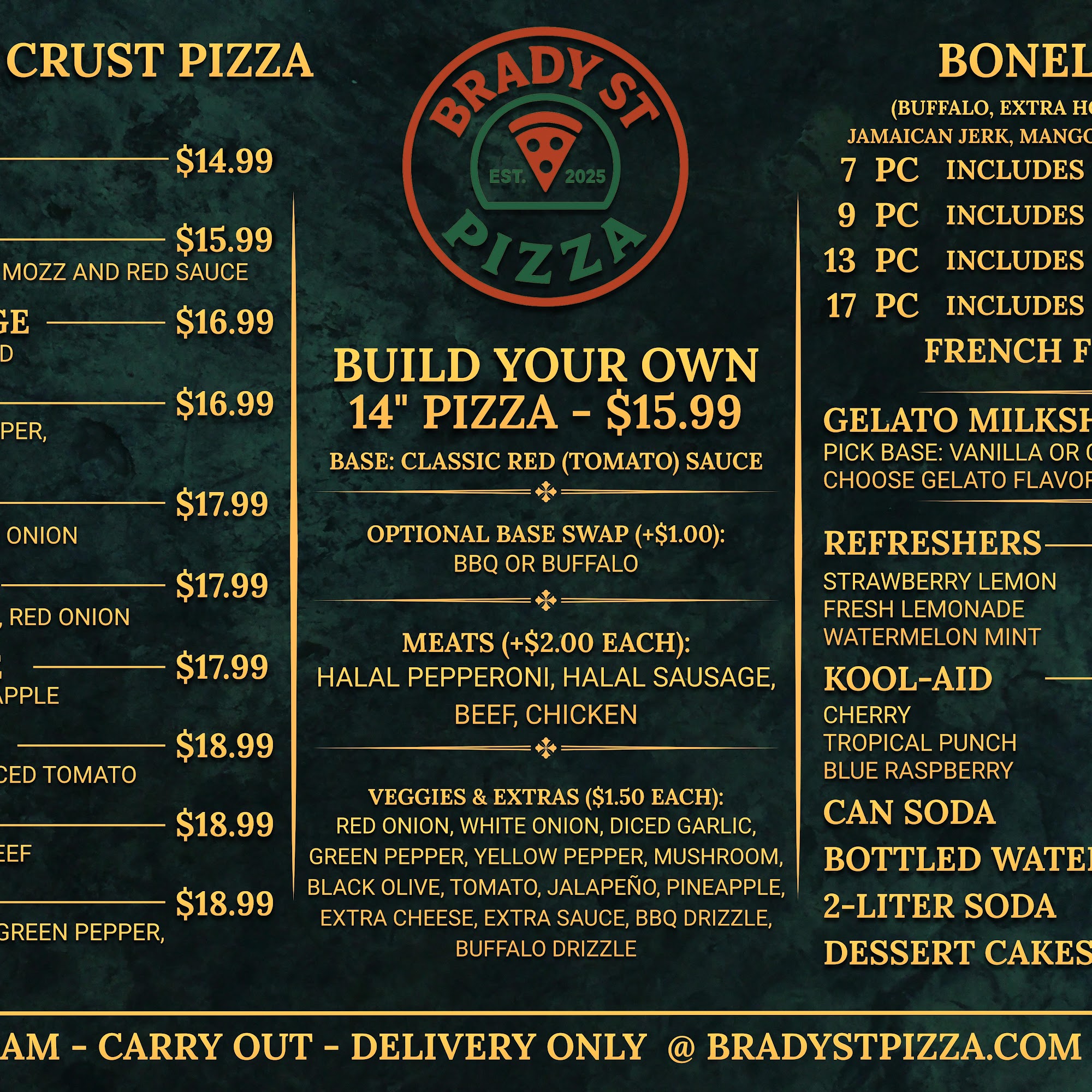 Brady St Pizza Menu