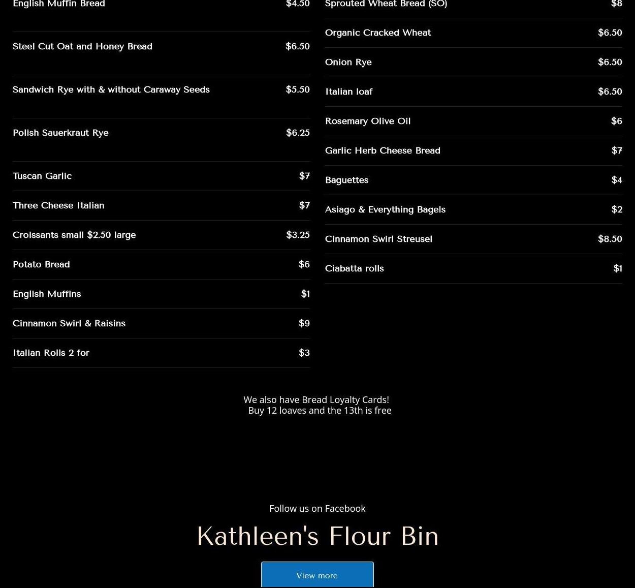 Kathleen's Flour Bin Menu