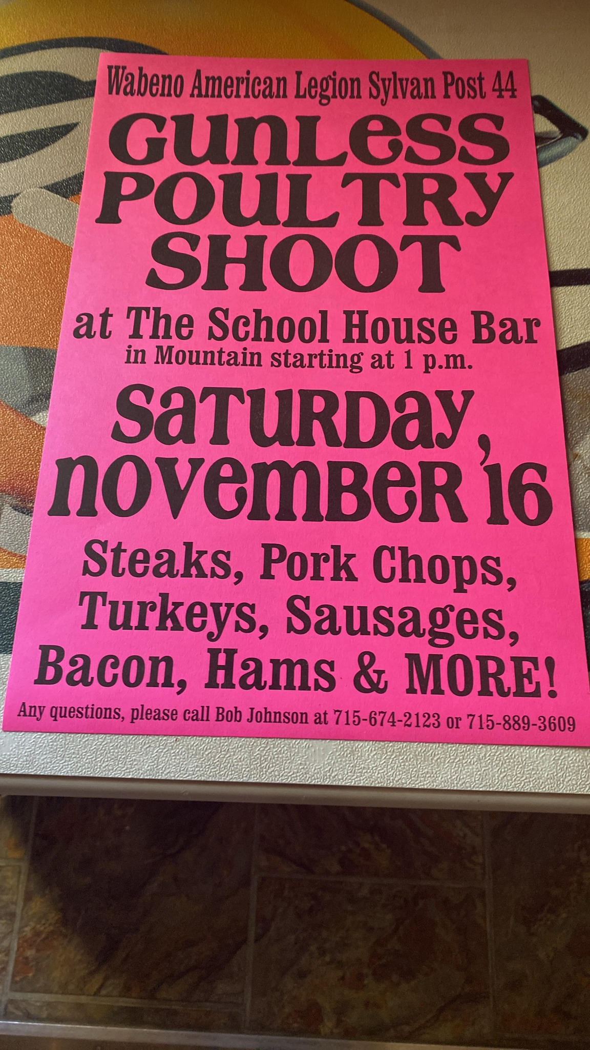 Schoolhouse Bar Menu