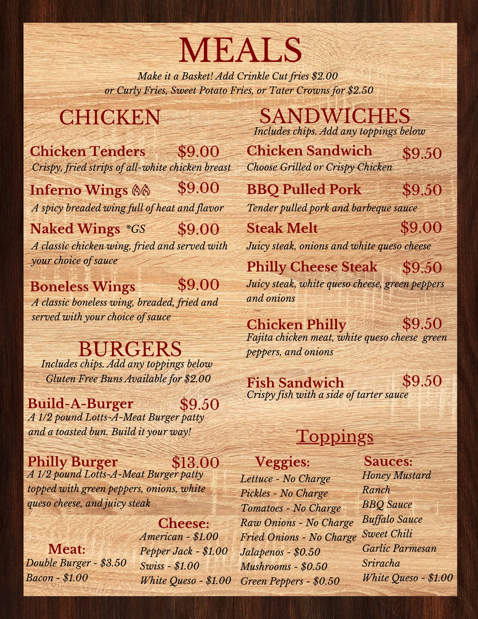 King's Inn Inc. Menu