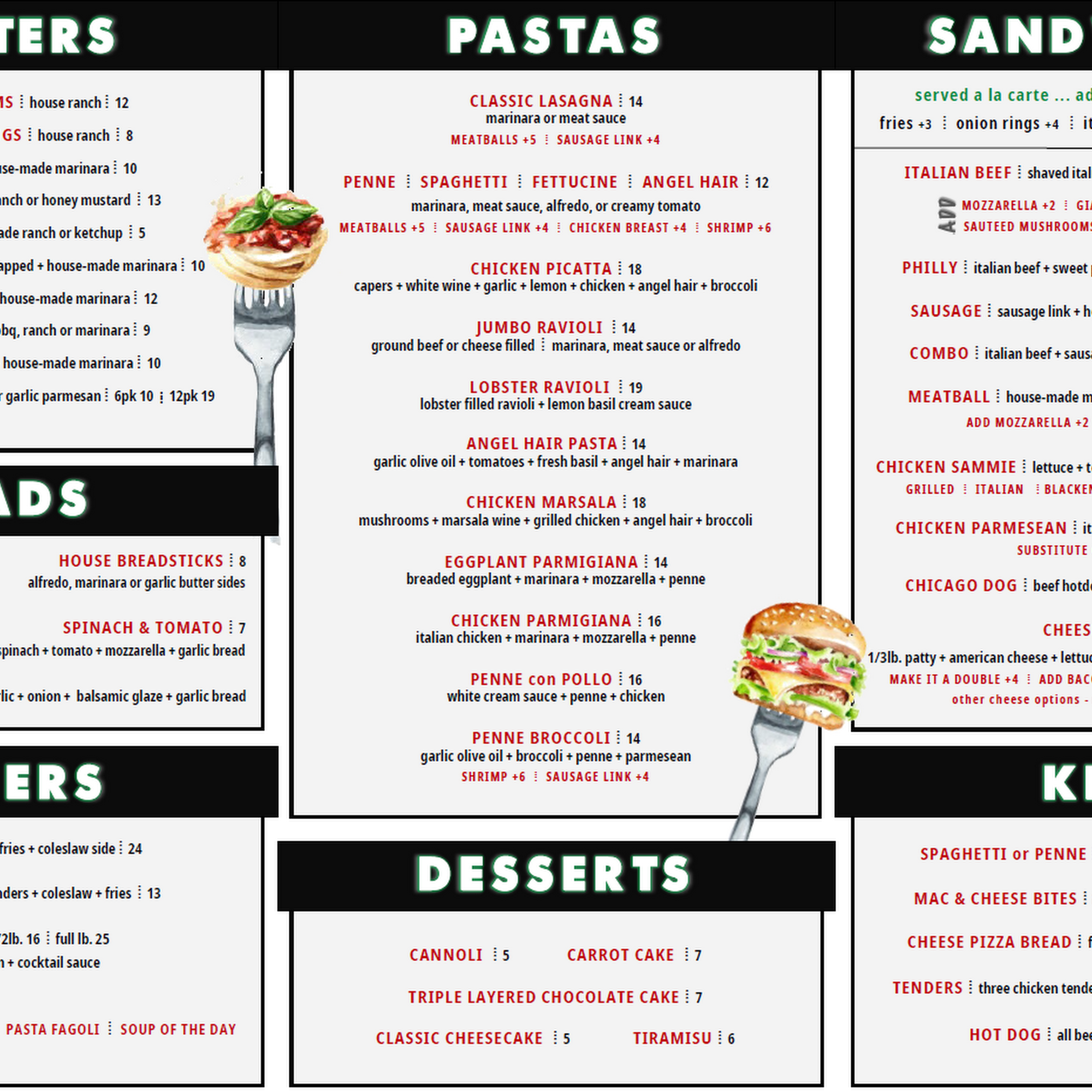 Johnny Pizzas & Pastaria Menu