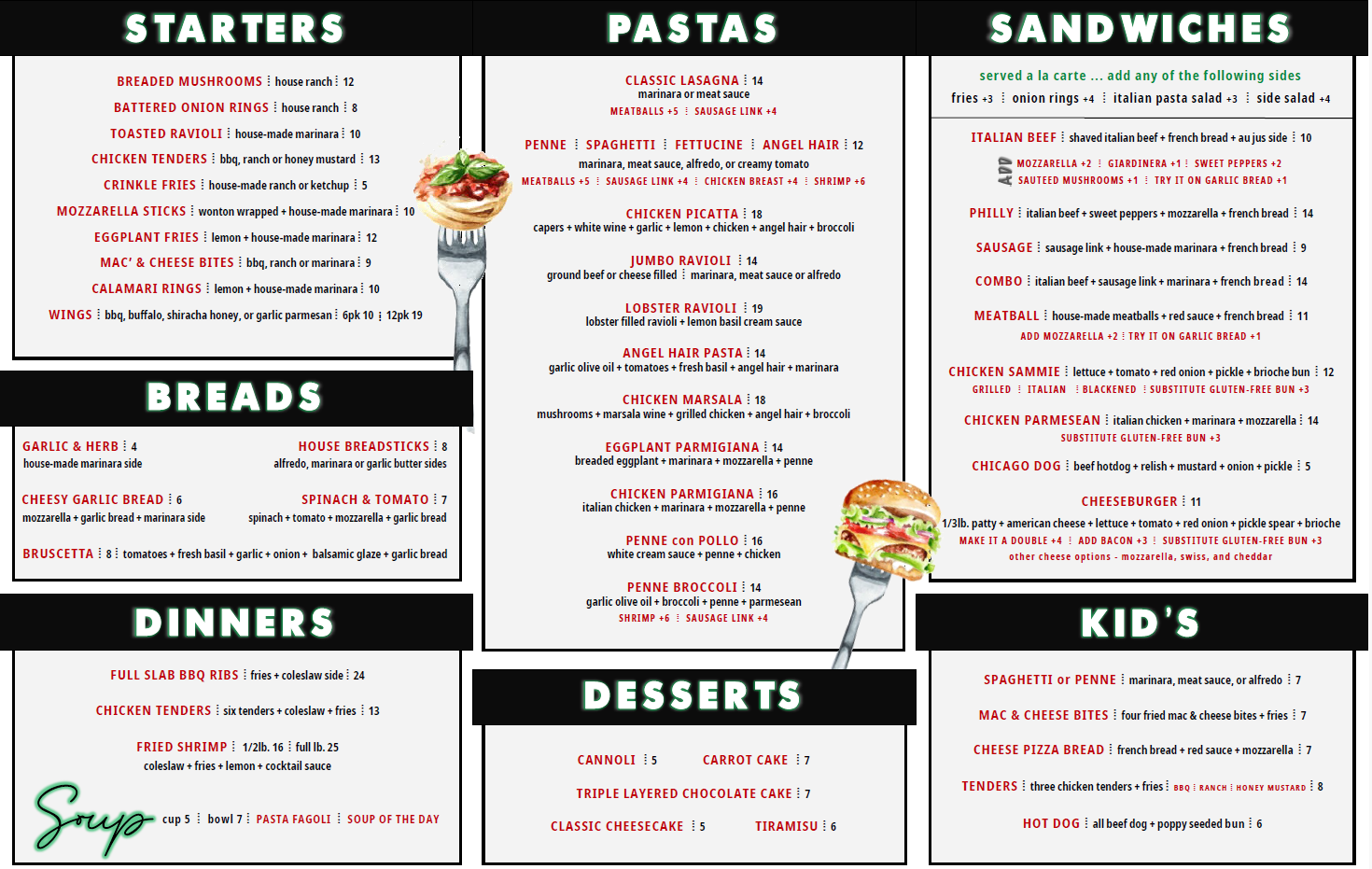 Johnny Pizzas & Pastaria Menu