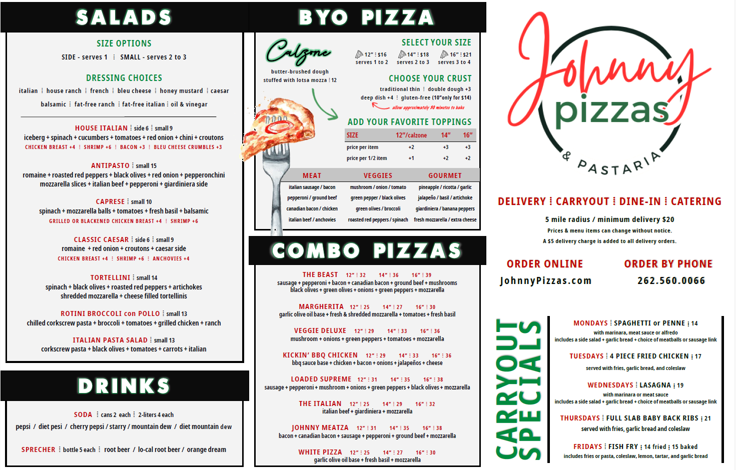 Johnny Pizzas & Pastaria Menu