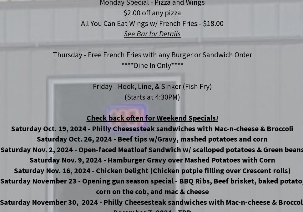 Paradise Pines Resort Menu